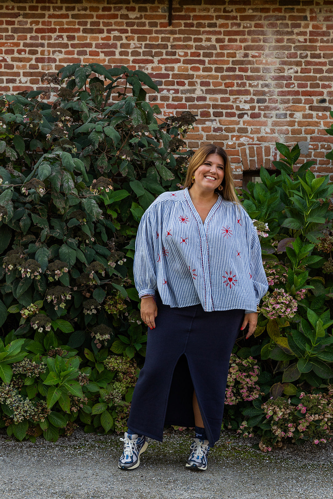 Cécile - handmade blouse -striped blauw- laatste stuk!