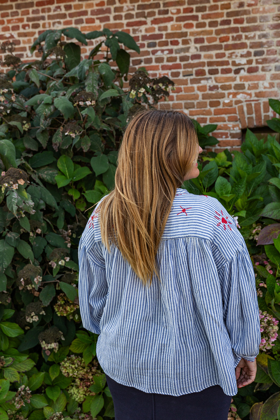 Cécile - handmade blouse -striped blauw- laatste stuk!