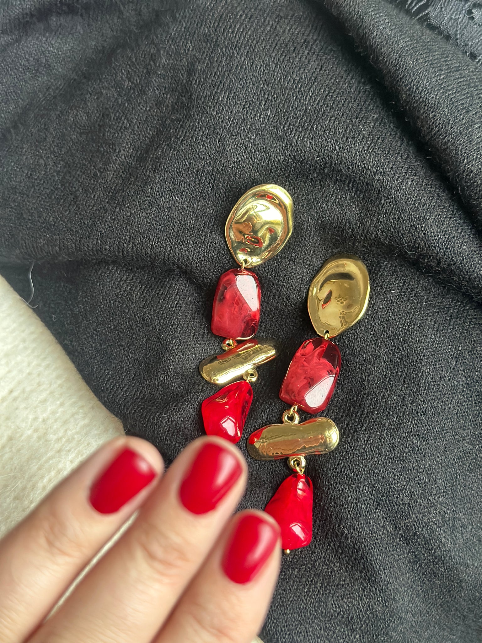 Rouge - oorbellen - rood/burgundy/goud