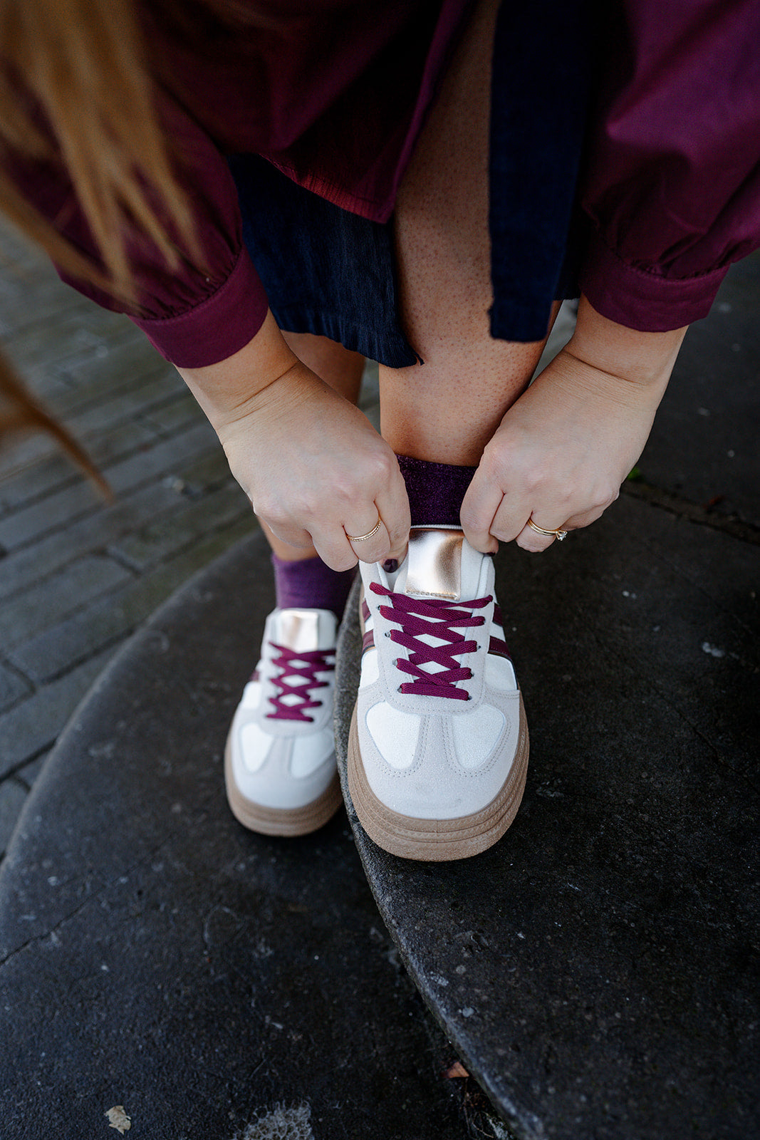 Urban - sneakers -beige/burgundy - hoge zool- maat 37